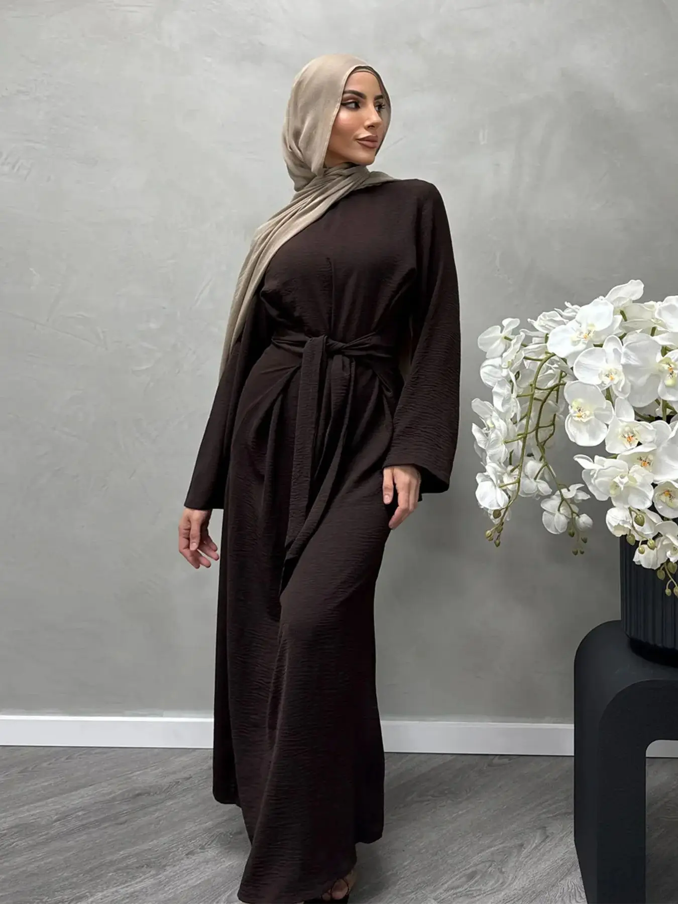 Fashion Jazz Muslim Dress Robe Female Full Length Was Thin Muslim Abaya Muslim Dress Worship Service Abaya With Belt wy2027