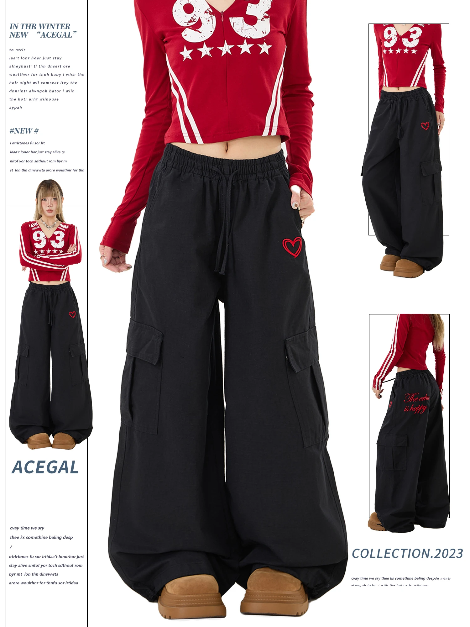 

Bla Wide Leg Workwear Pants Women's Loose Casual Trousers Big ket Street Dance Hip Hop Long Pants American Sle Cotton