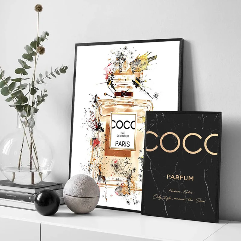 يقتبس الموضة المشارك طباعة امرأة العطور الرسم على لوحات القماش الجدارية أسود أبيض صور لغرفة المعيشة ديكور المنزل لا الإطار