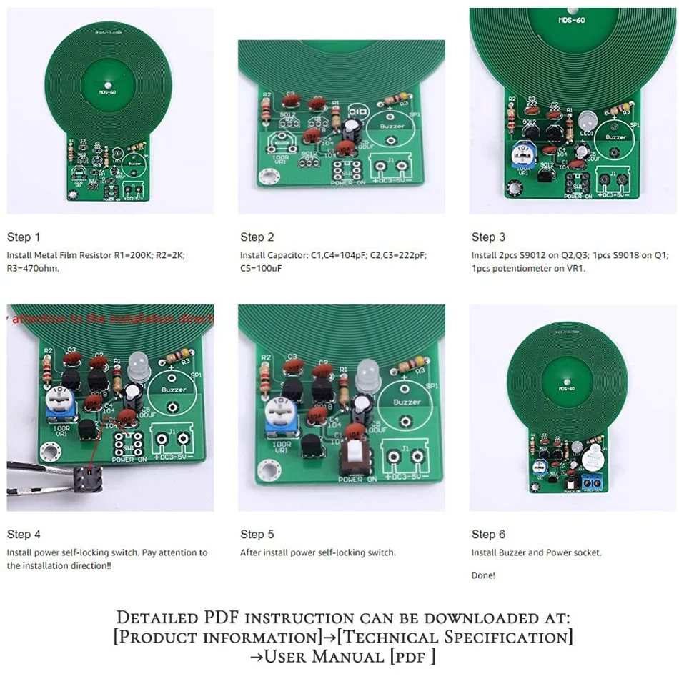 DIY Kit Metall Detektor Kit Elektronische Kit DC 3V-5V 60mm Nicht-kontaktieren Sensor Board modul Elektronische Teil Metall Detektor DIY