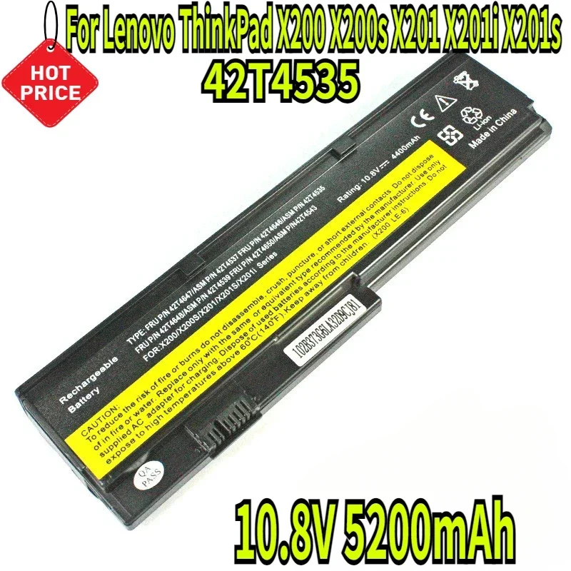 

10.8V 5200mAh New 42T4535 Battery For Lenovo ThinkPad X200 X200s X201 X201i X201s 42T4834 43R9254 ASM 42T4537 FRU 42T4536