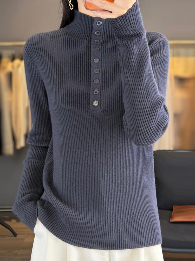 Sli feminino longo sve camisola de malha f gola alta gola média outono inverno base irt casual solto ajuste malha macia