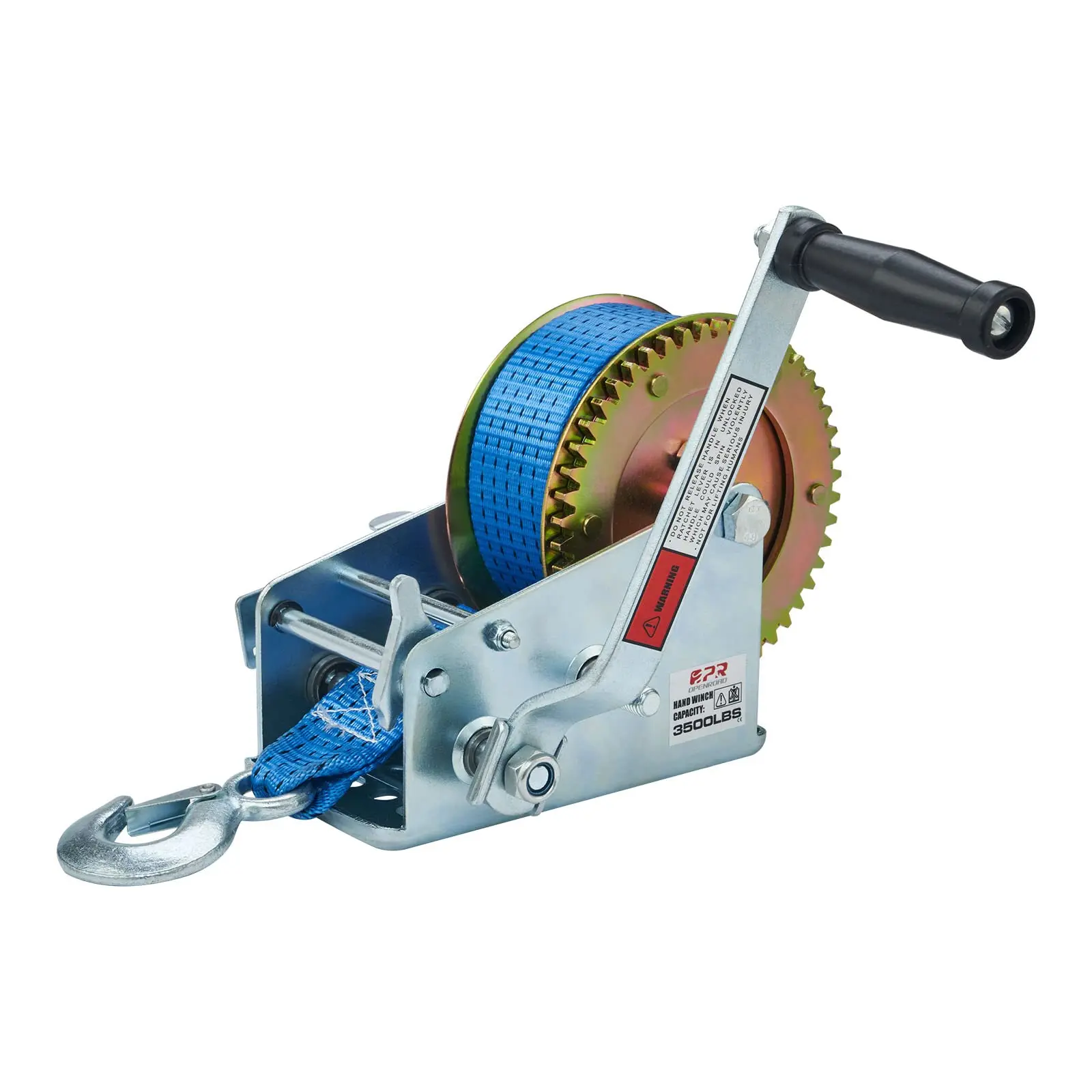 OPENROAD Boat Winch 3500lbs Hand Winch, with 32ft Blue Strap and 2 Speed switchable, for Boat Trailer Towing Winch