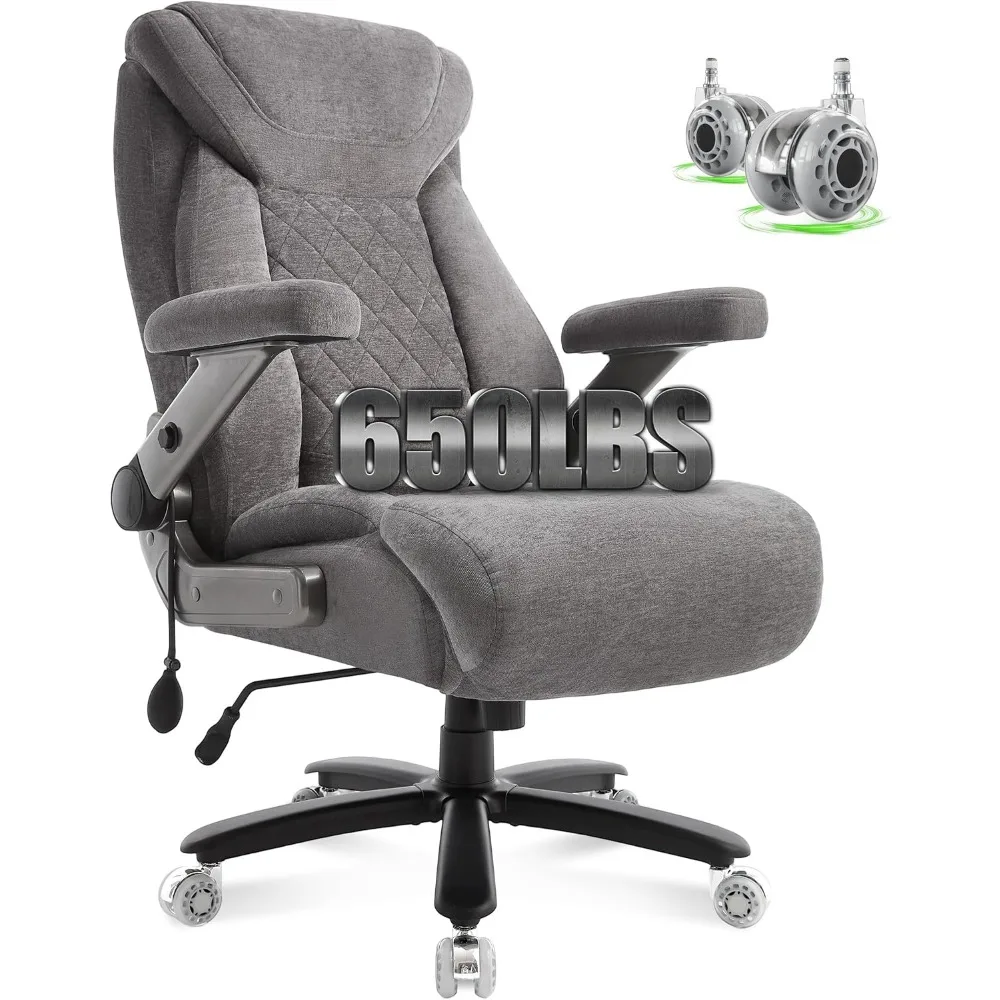 650lbs Big and Tall Office Chair with Thick Spring Cushion,5D Flip Arm Ergonomic Executive Office Chair Adjustable Lumbar Airbag