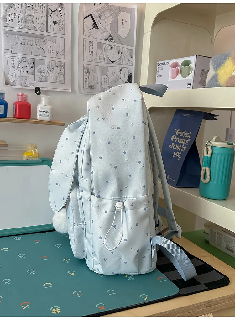 Large capacity school backpack for girls Cherry pink peach rabbitt wavepointcutebackpacksforteengirlsTravelandplaygirlsbackpack