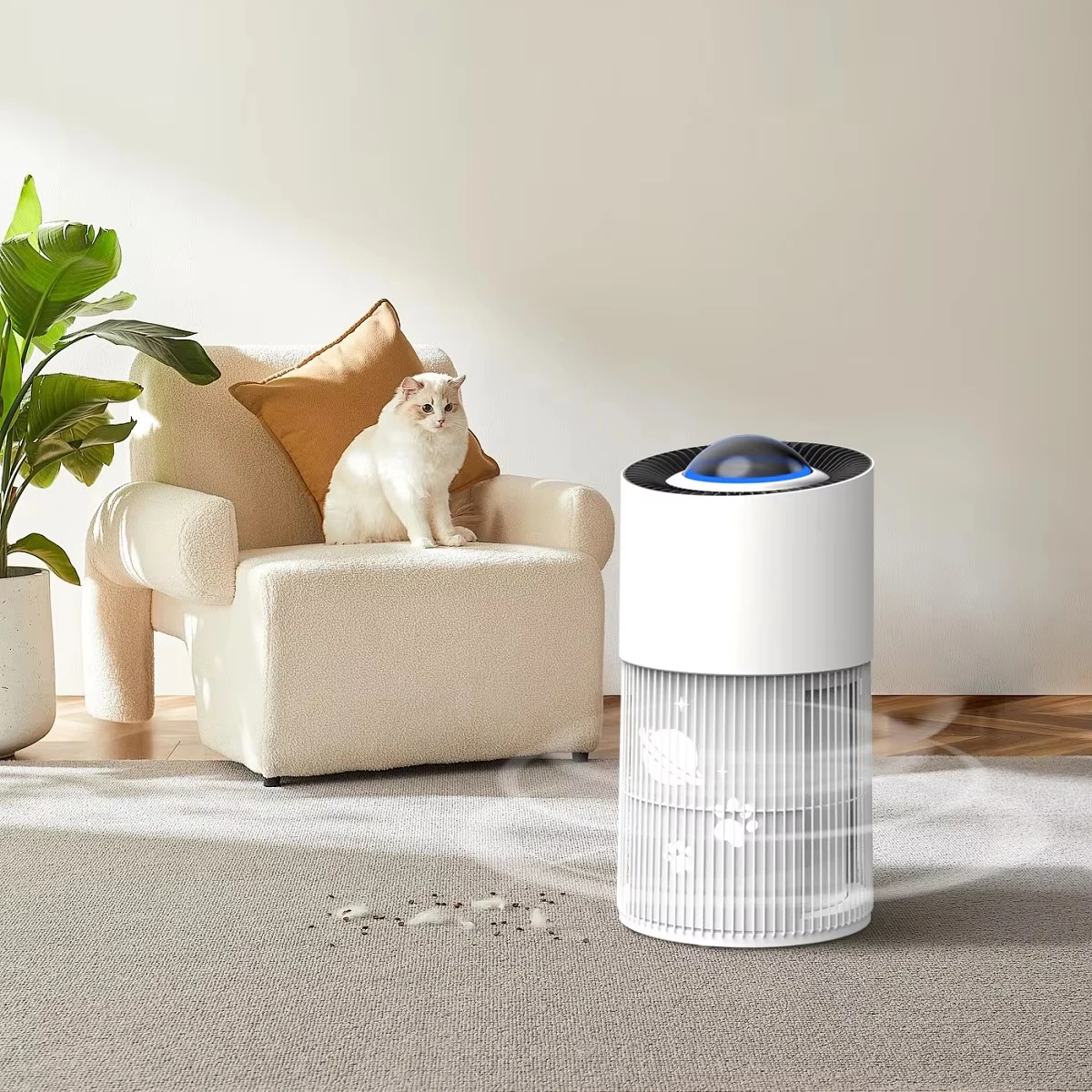 Очиститель воздуха для домашних животных, умный очиститель воздуха с дистанционным управлением WIFI, CADR 500 м3/ч, большое пространство для использования