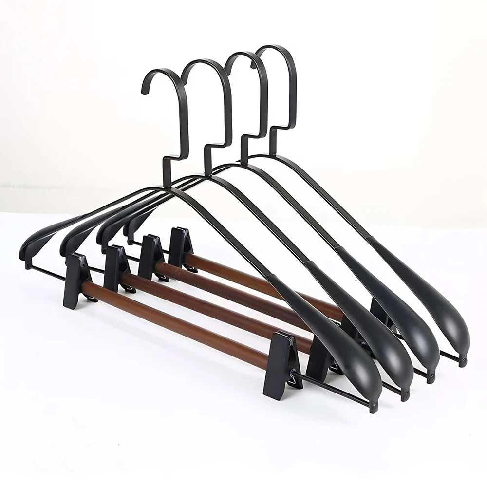 10pcs Anti-slip Thickened Clothes Hanger | Wrought Iron & Beech Wide Shoulder – with Trouser Rack & Cloakroom Wooden Hook