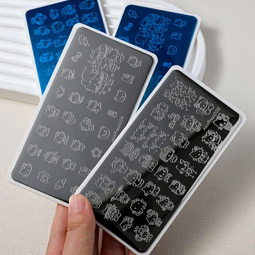 1PC New Halloween Hello Kitty/Kuromi Nail Stamping Plate Stickers Cartoon Image Nail Art Printing Template Tool Nail Steel Plate