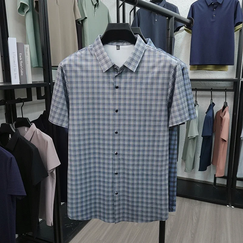 

Mens Plaid Pattern Collared Short Sleeve Shirt Slim Fit Casual Wear Suitable For Daily Activities And Weekend