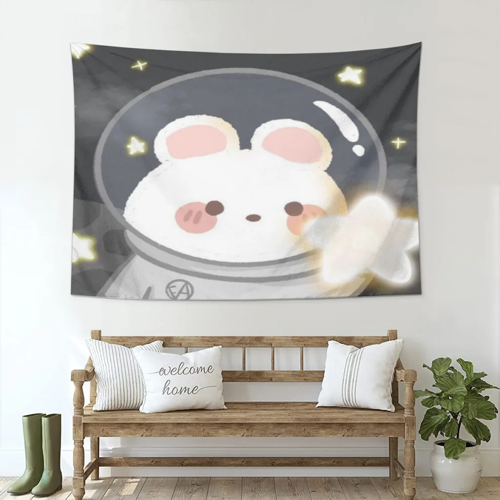 

Small Fresh Home Tapestry Cartoon Cute Little Rabbit Bedside Wall Hanging Cloth Kawaii Room Decor Dormitory Bedroom Decoration