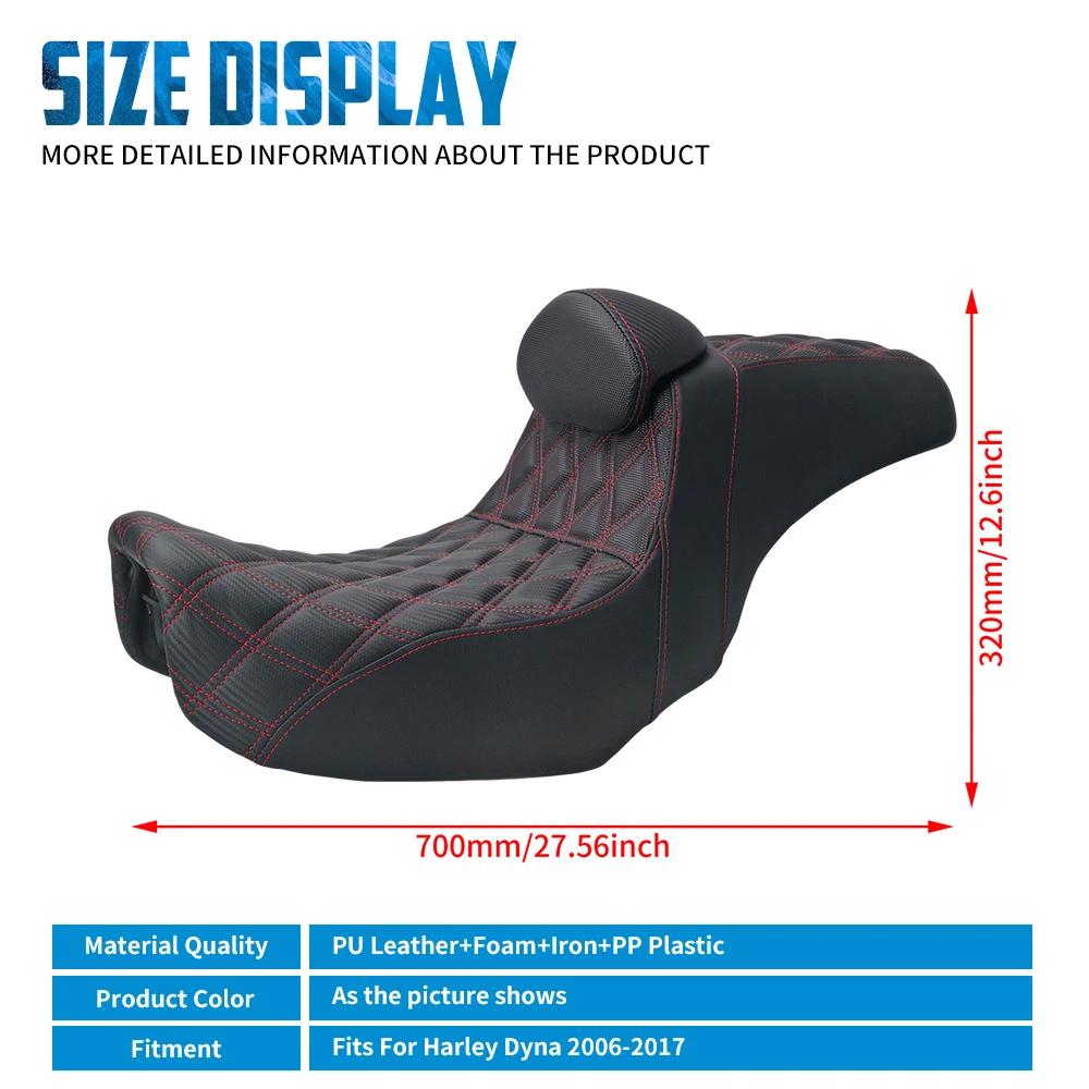 Motorcycle Driver Passenger Seat With Backrest Two Up Seat Saddle Cushions For Harley Dyna Fat Bob Low Rider FXDL FLD 2006-2017