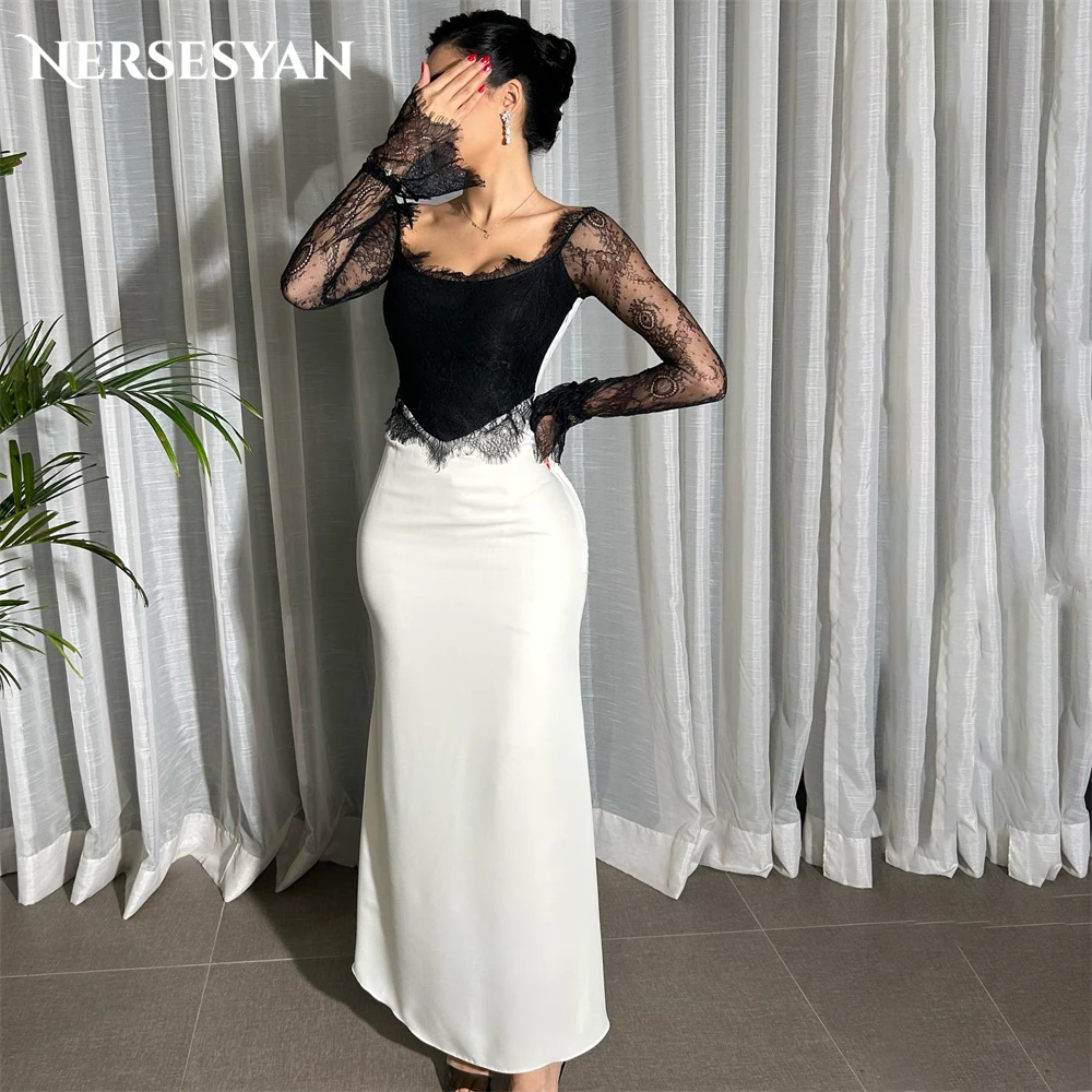 

Nersesyan Dubai Black Lace And Ivory Satin Mermaid Evening Dresses فساتين السهرة Bodycon Party Gowns For Wedding 2024 Prom Dress