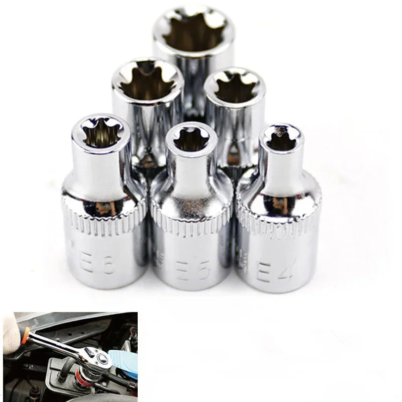 6pcs 1/4InE Socket Sets Torx Star Female Bit Durable E4 E5 E6 E7 E8 E10 Homehold Hand Repair Tool Wrench Head Socket Nut Tool