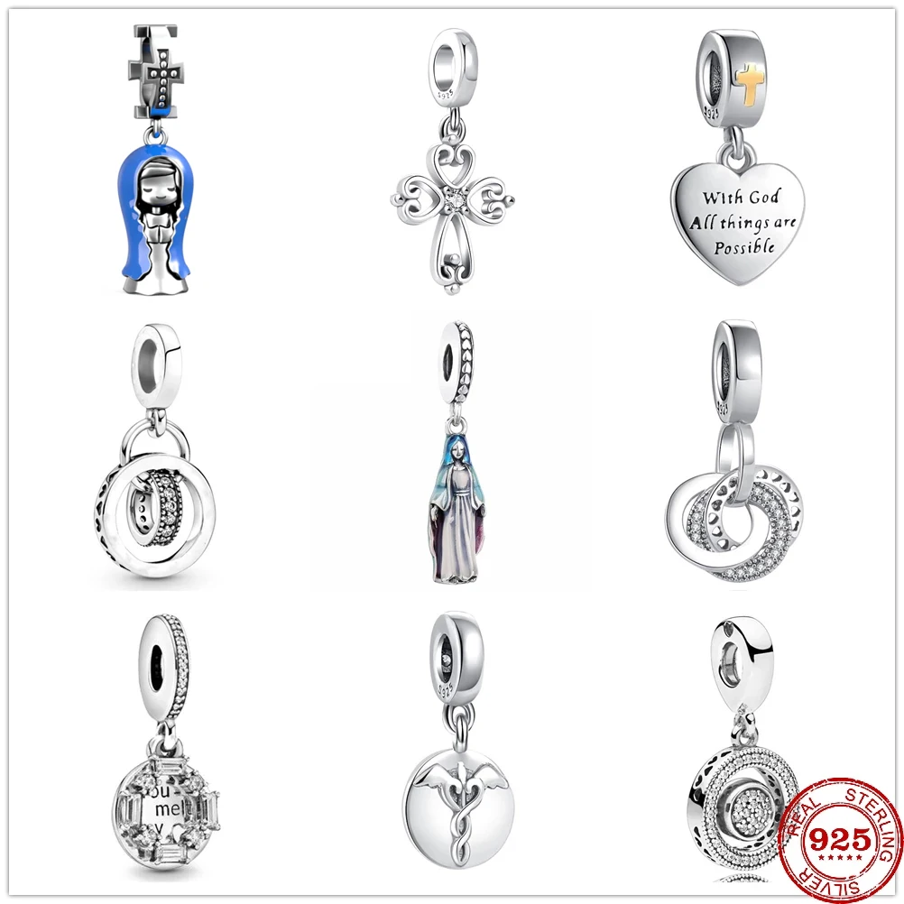 Cuentas colgantes con círculos omnipotentes para mujer, Cruz de Cristo, monja, Dios, compatible con colgante Original, pulsera de plata 925, joyería DIY, novedad de 2021