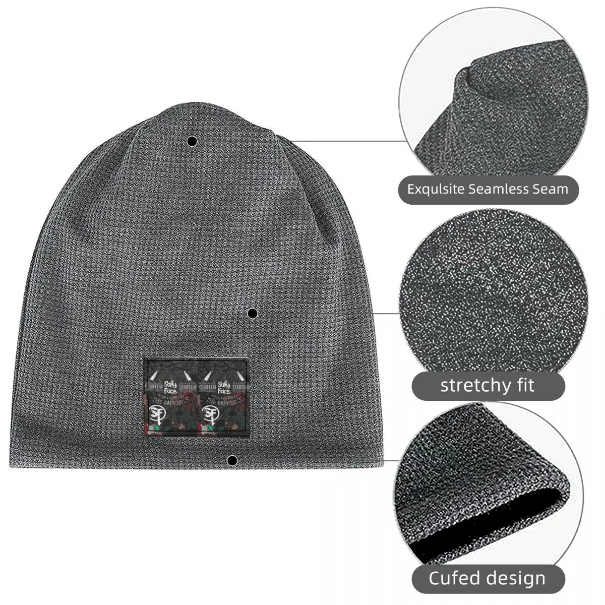 Sally Face Game Anime SF Horror Sal Fisher Waffle Knit Fleece Lined Beanie with PU Leather Patch Unisex Warm Winter Soft Cap