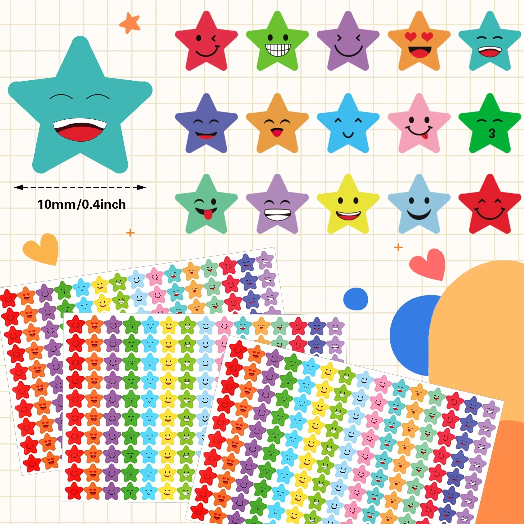 1500 Star Stickers 15 Designs Happy Smiley Student Reward Chart Behavior Labels DIY Craft Scrapbook School Office Supplies