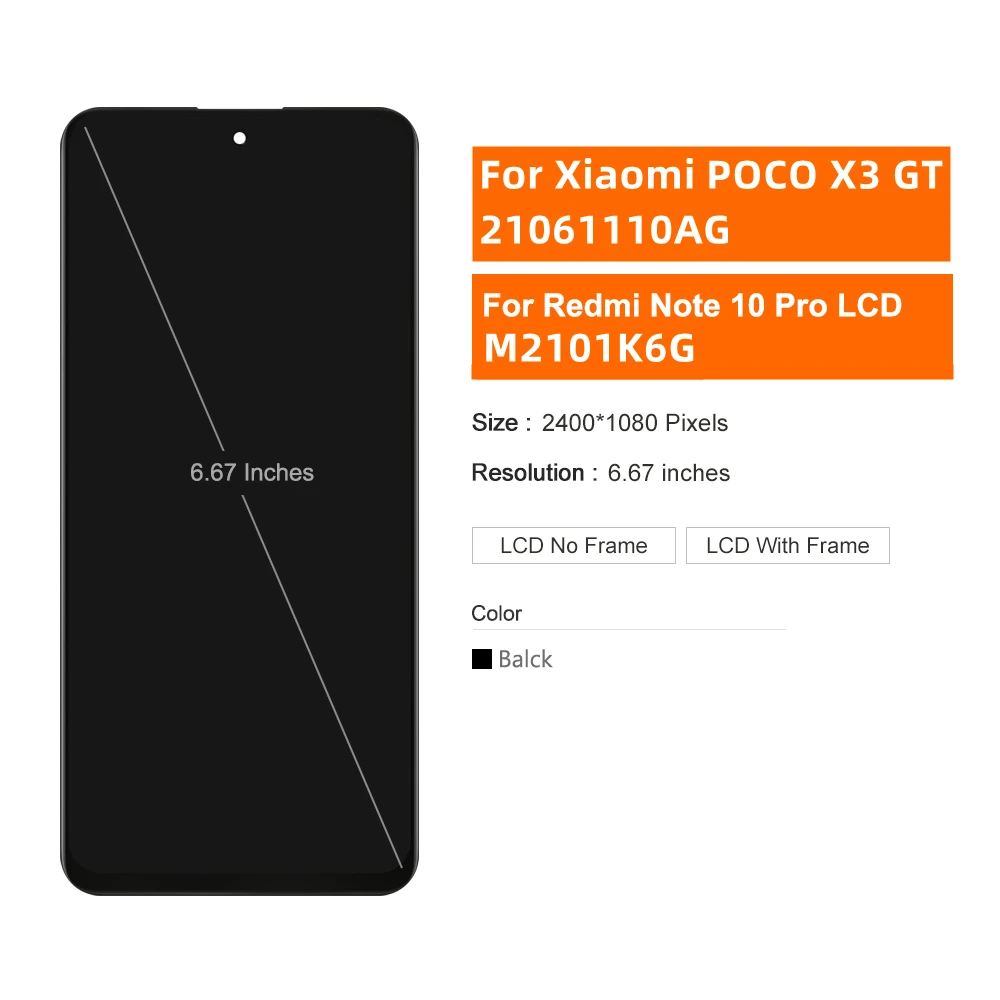 M2101K6G LCD Per Xiaomi Redmi Nota 10 Pro 5G Display Touch Screen Digitizer Sostituzione Per POCO X3 GT 21061110 AG LCD con cornice