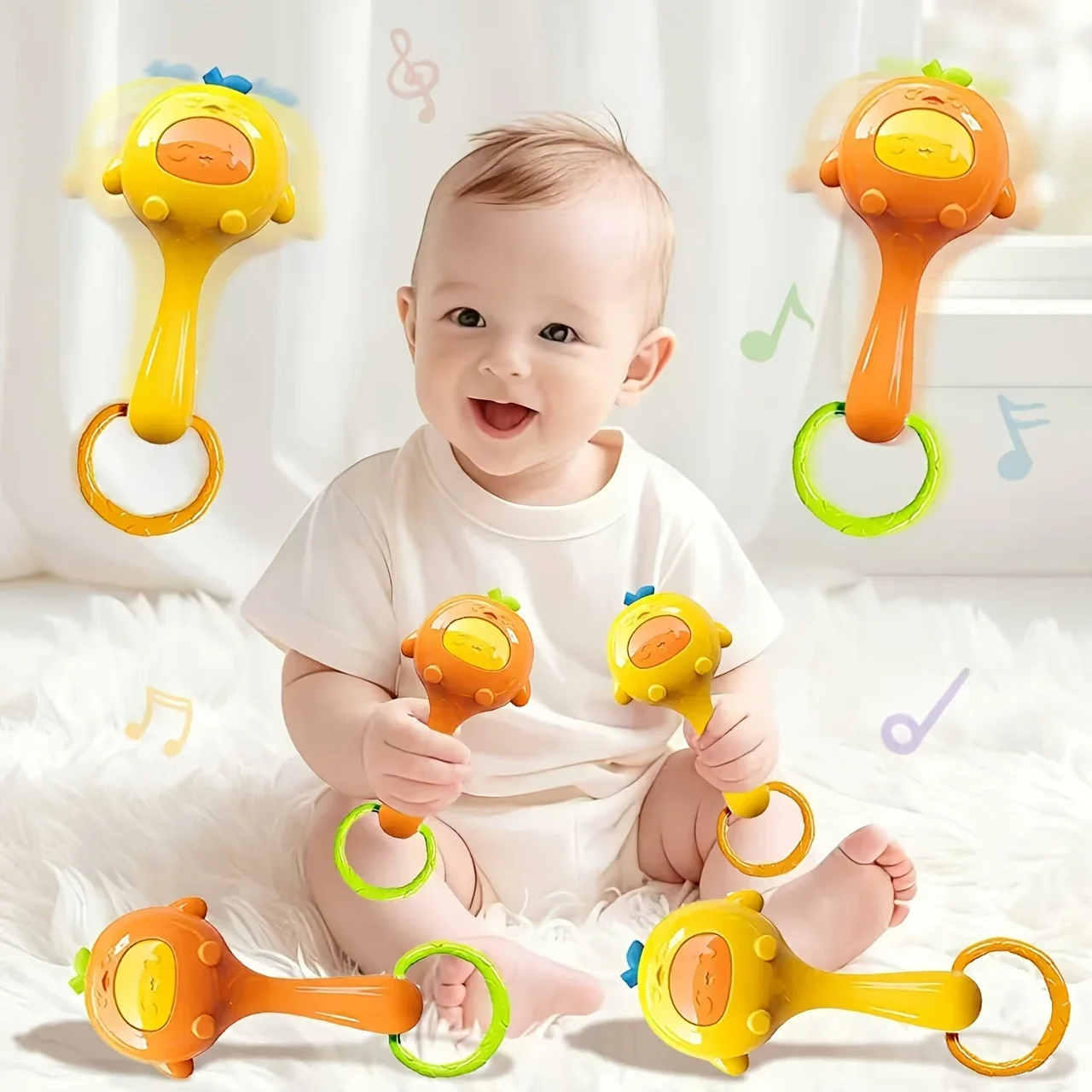 Zintuiglijk babyspeelgoed met rammelaars - Veelkleurig tastbaar stimulatorspeelgoed voor de ontwikkeling van motoriek, aangrijpende en rinkelende geluiden