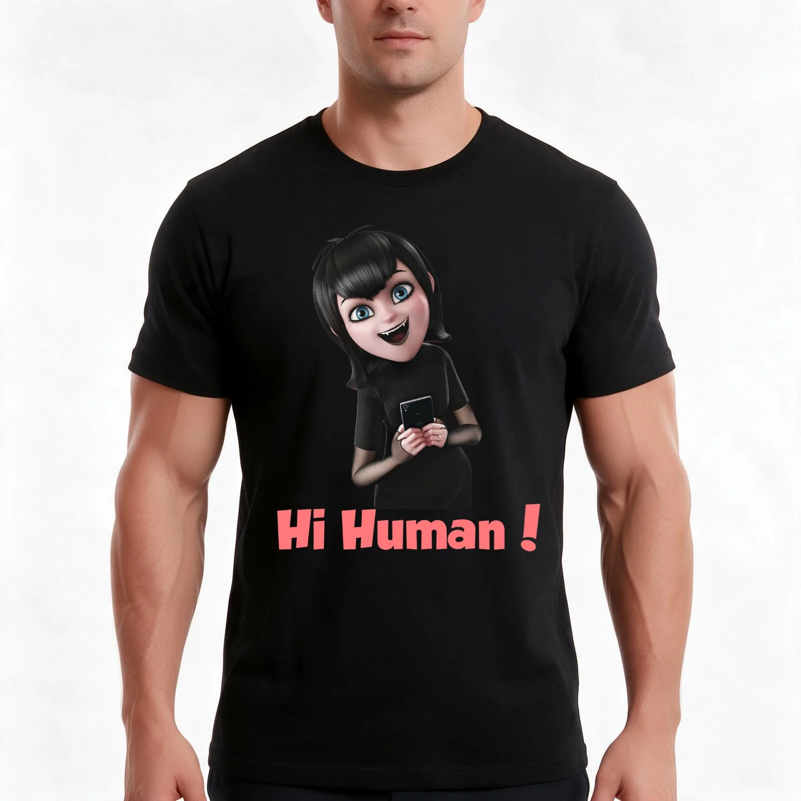 Hotel Transilvania Mavis Cute and Happy Hi Human! T-Shirt, Summer Casual Cotton Tee, Oversized Streetwear Tops, Unisex Men Women