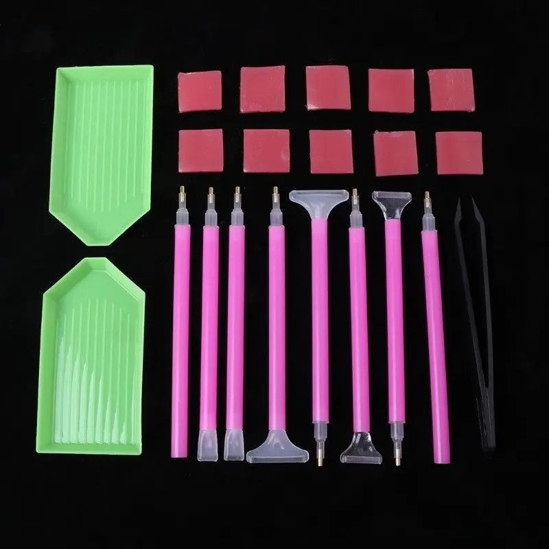 21Pcs Diamond Painting Cross Stitch Tool Kit Tray Sticky Pen Tweezers DIY Craft