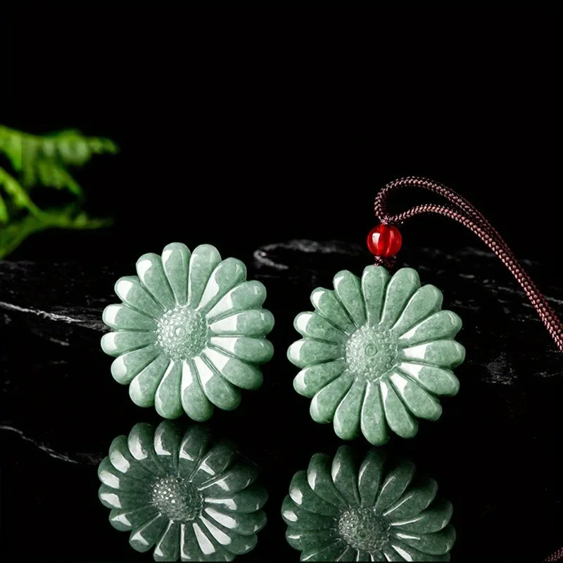 قلادة بقلادة من اليشم عباد الشمس الأخضر الطبيعي، مناسبة للرجال والنساء