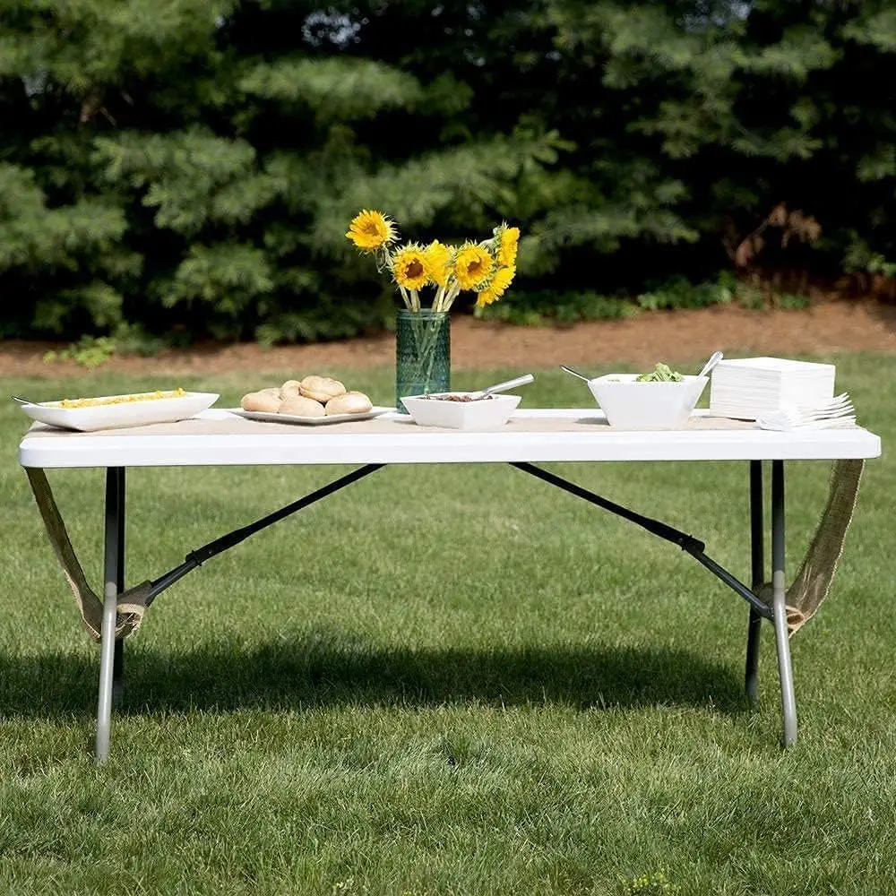 Amazing for less 6ft Folding Table White Plastic Folding Table Portable Long Foldable Tables Indoor Outdoor Picnic Camping