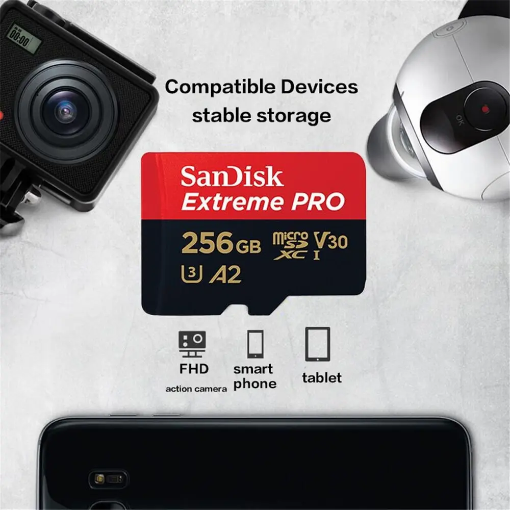 Sandisk-micro sdメモリカード,カメラ用,スチームデッキ,v30,エクストリームプロ,tfカード,32GB, 64GB, 128 GB, 256 GB, 512GB, 1テラバイト,UHS-I 200 mbps、c10、u3、4k