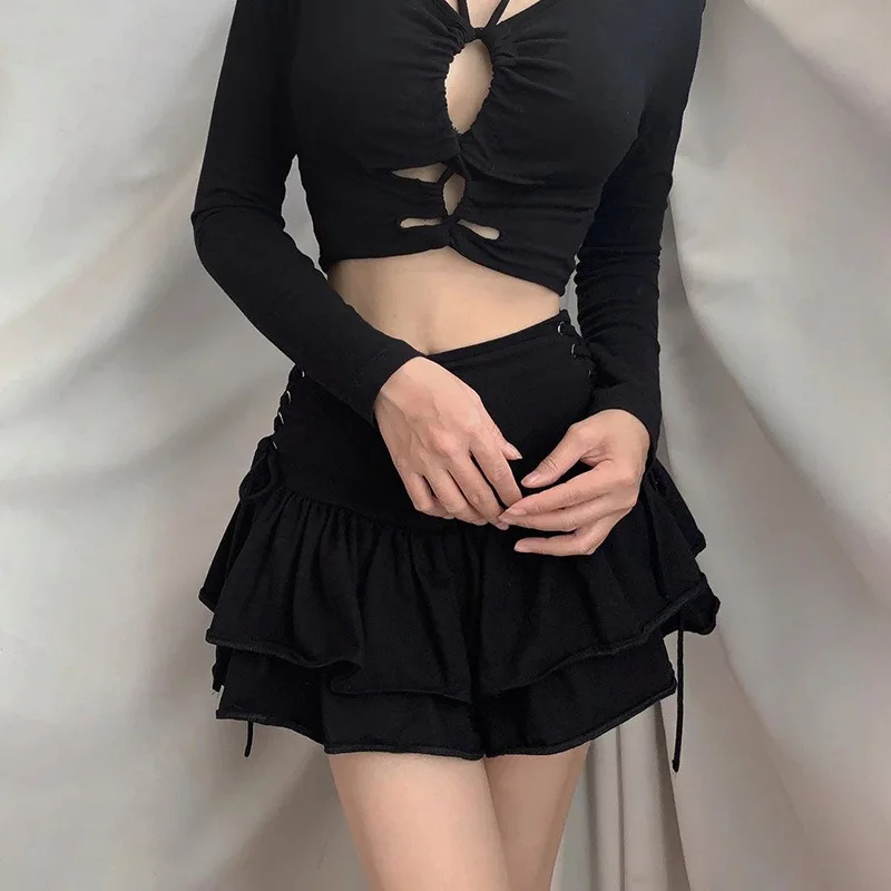 2026 Summer New Spice Girl Sexy Slim Side Waist Strap Skirt Women's Fashion Women's Short Skirt