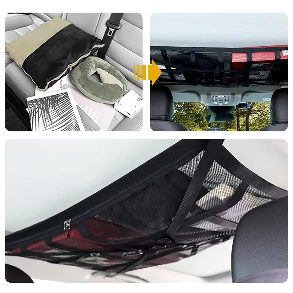 Organizador de almacenamiento en el techo del coche, bolsa de red fuerte, malla con soporte de carga, gran capacidad, accesorios para acampar, bolsa de almacenamiento, tienda de techo