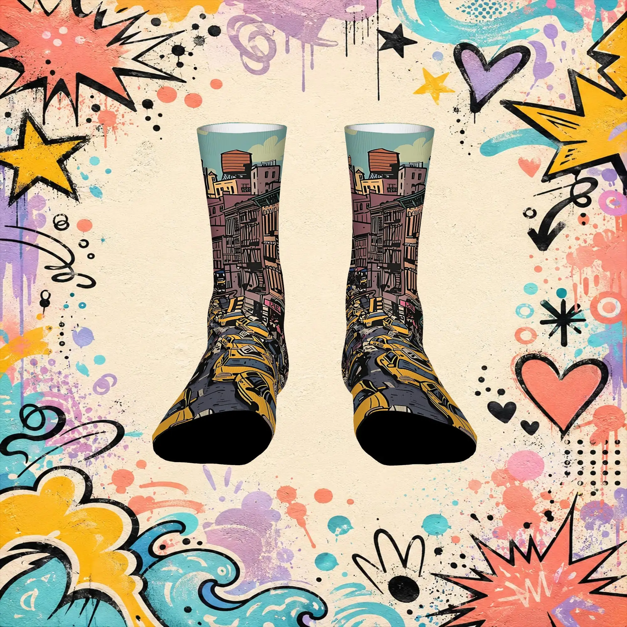 Bright Light Thick Line Print Retro  Hip Hop Novelty Casual Crew Creative Sock Sports Socks