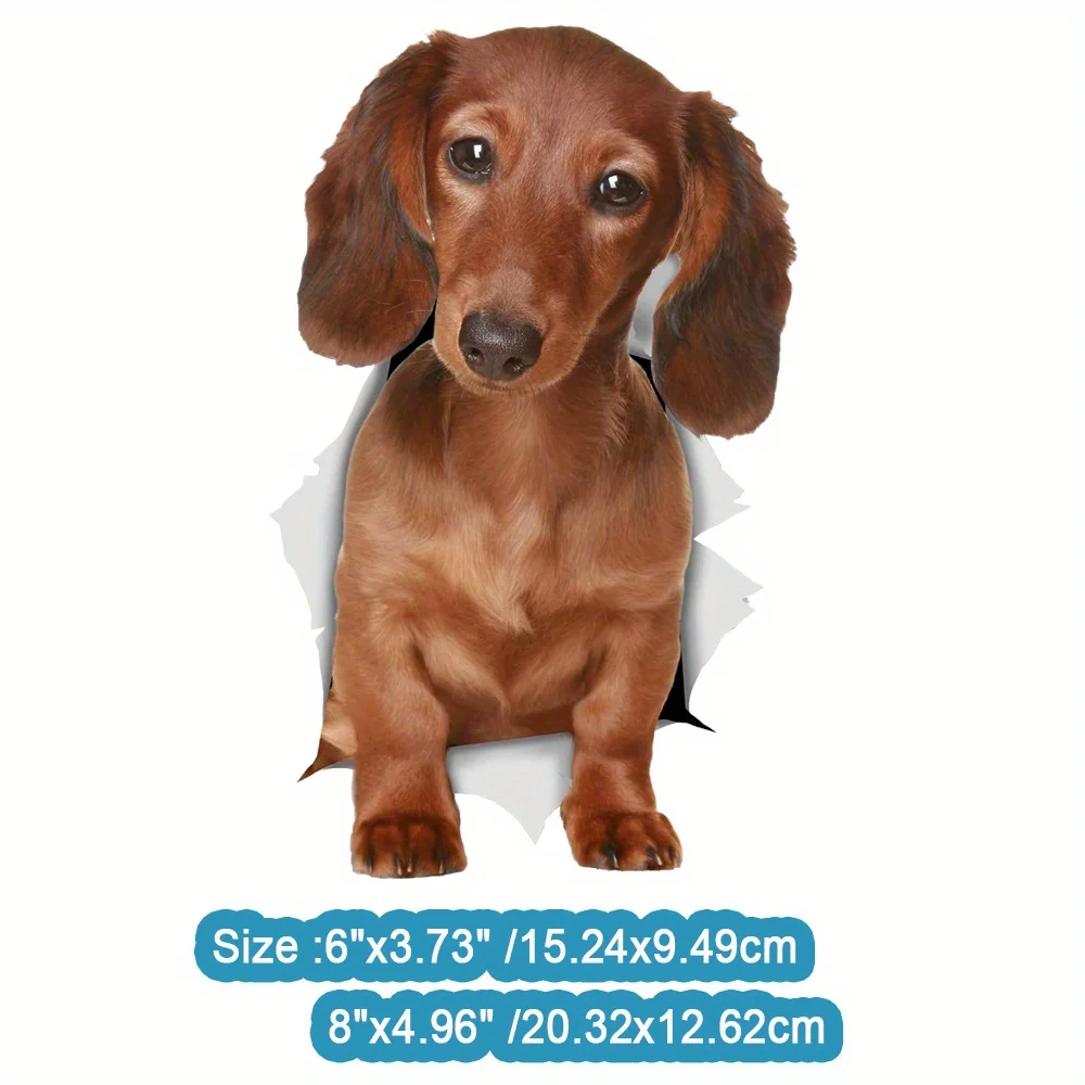 Dog car decal decorative sticker, brown long-haired dachshund, suitable for wall, car, refrigerator, toilet and other general