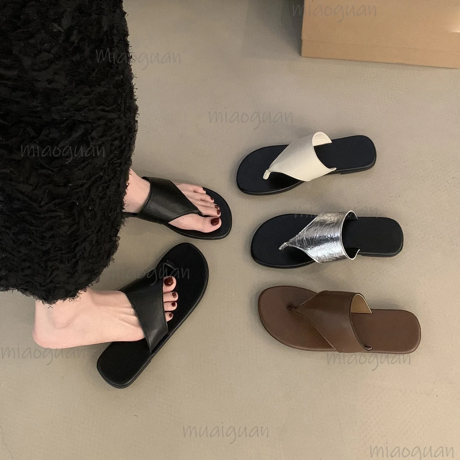 Street Style Summer Women's Flip Flops Breathable Sandals with Toe Clips Comfort Outdoor Beach Non-Slip Slippers Ladies Shoes