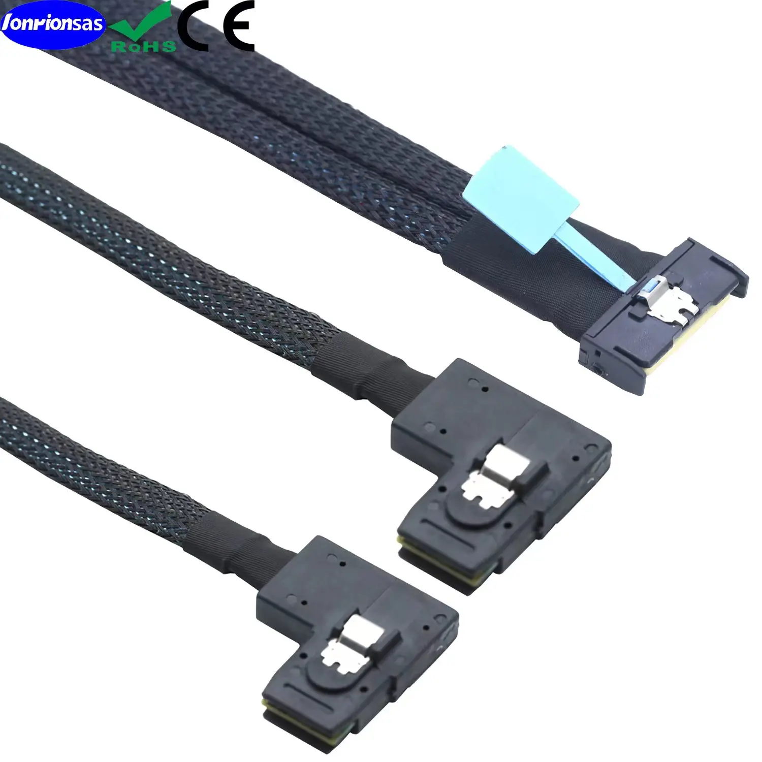 LONRIONSAS#PCI-E 5.0 MCIO 8X 74Pin to 2X 36Pin Mini SAS SFF-8087 right angle Extension Data and Cord Cable