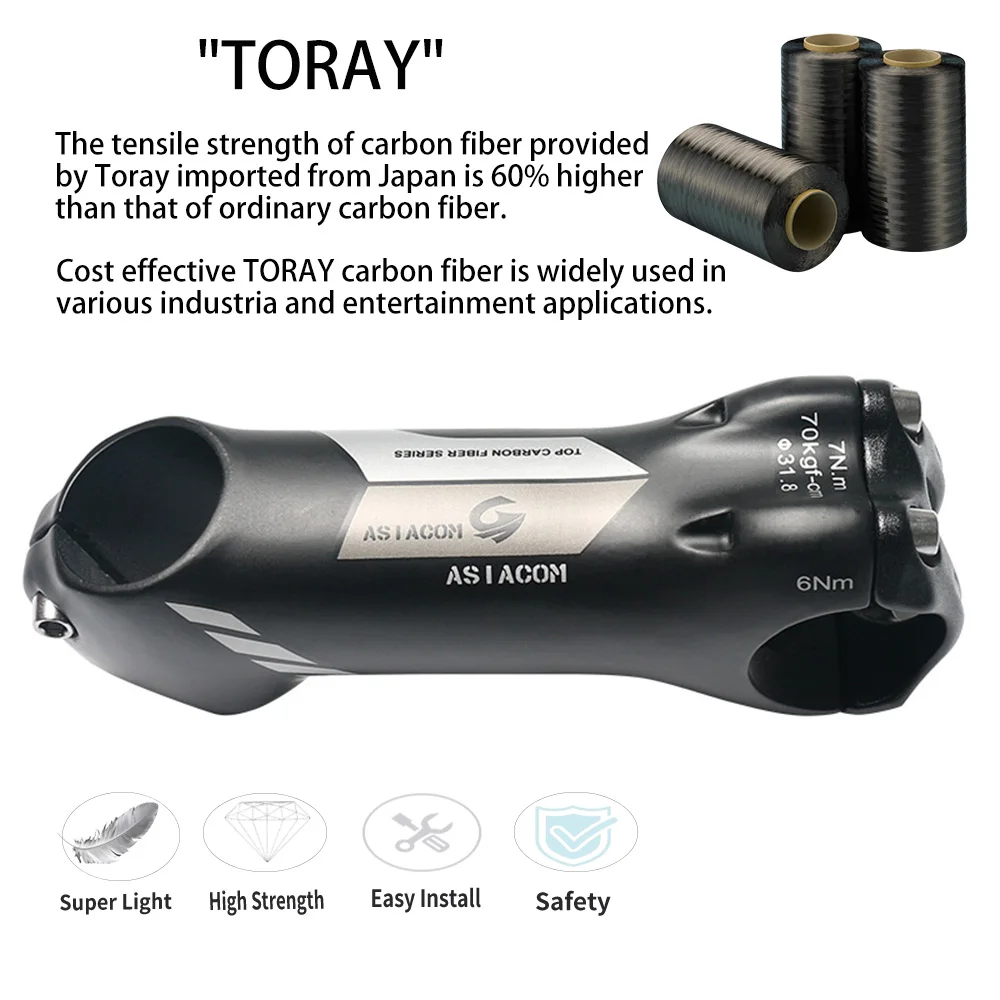 ASIACOM Full Carbon Bike Stem 6°/17°, Gloss/Matte Finish, Fit 28.6mm Steerer 31.8mm Handlebar for MTB Road Bicycle