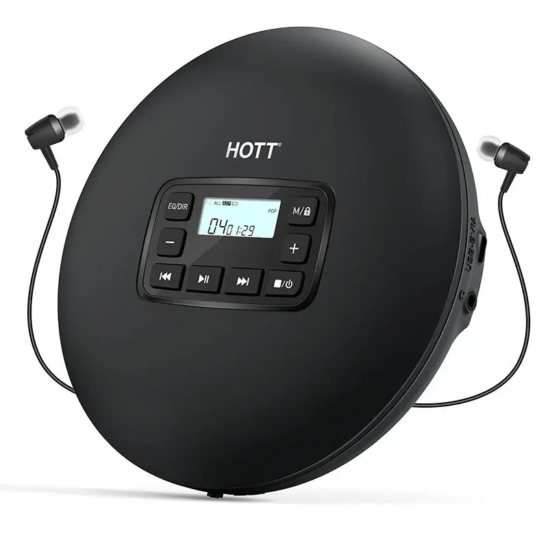 HOTT CD204 Portable CD Player for Home Travel and Car with Stereo Earphones and Anti Shock Protection-Black