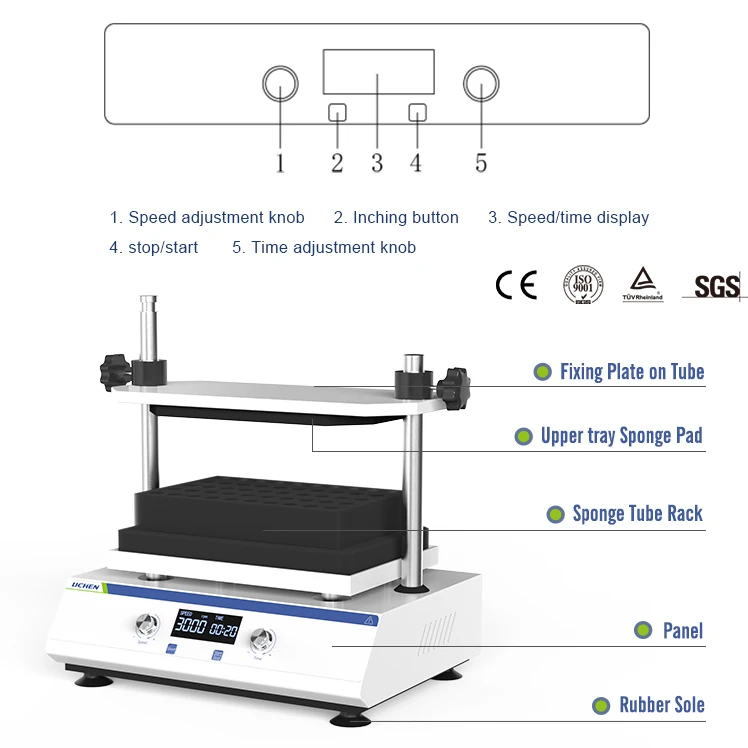 Multitube Eddy Current Mixer 3000 RPM Digital Control 6 Interchangeable Modules 4mm Track Brushless DC Motor for 0.5-50 ml Tubes