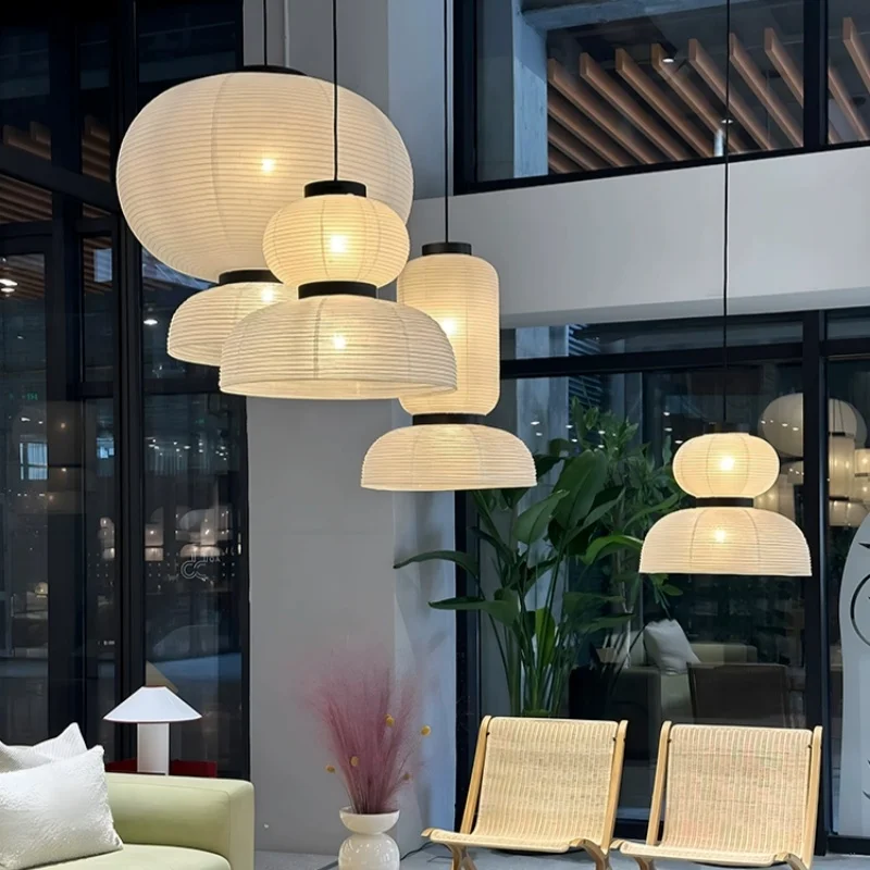 

Wabi-sabi Style Rice Paper Pendant Lights Medieval Creative LED Ceiling Chandeliers for Tea Room Restaurant Home Decor