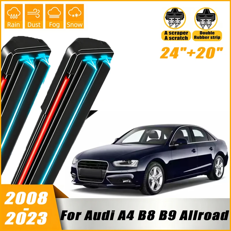 

2pcs Front Windshield Windscreen Wiper Blades For Audi A4 B8 B9 Allroad 2008 - 2023 2009 2010 2011 Window Rain Brushes 24"+20"