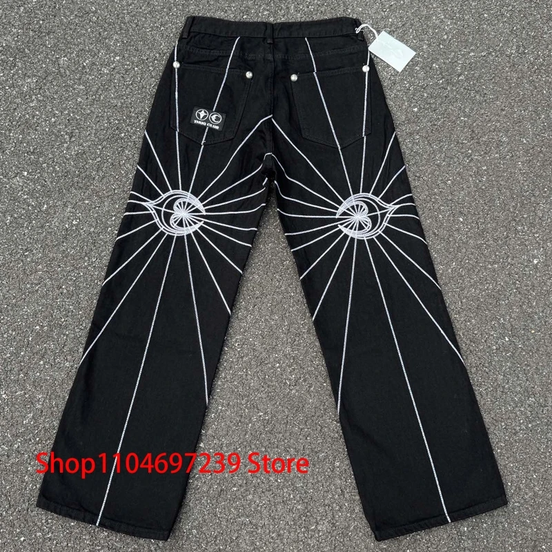 

Thug Club Jeans Men Women High Street Full Embroidery Trousers Vintage Personality Casual Wide Leg Pants THUG CLUB Denim Pant
