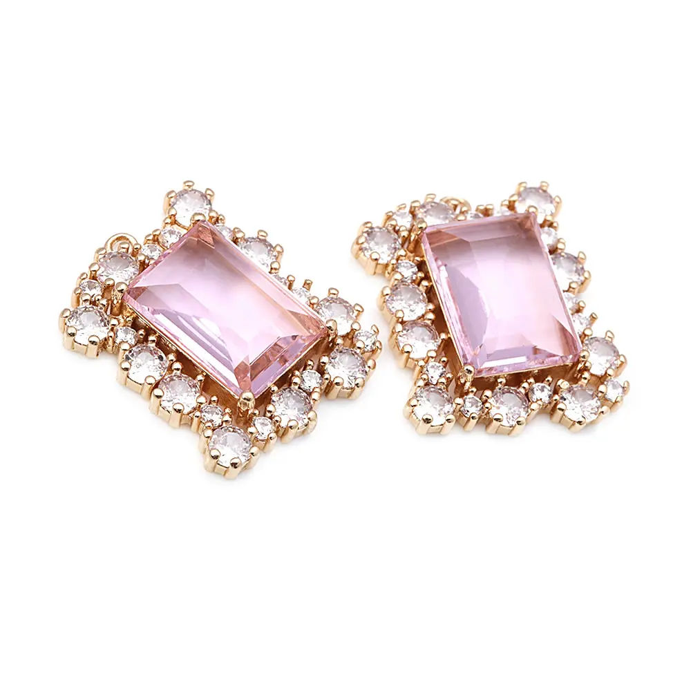 4 Uds. Colgantes rectangulares de cristal de circón de latón, collar de alta calidad, pendientes, accesorios de joyería, sitio web oficial de Rosediy
