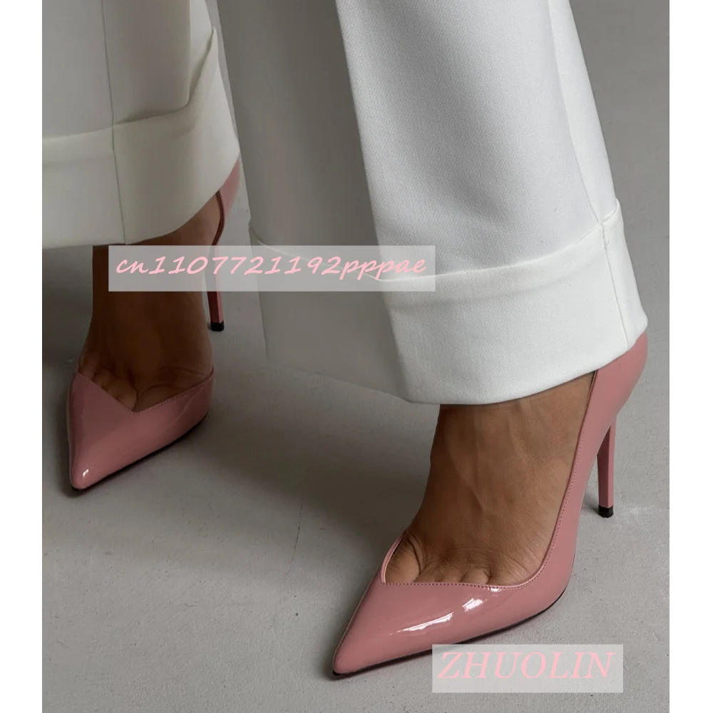 

Women'S Apricot Patent Leather High Heels Luxury Pointed Toe Stiletto Heels Low-Cut Pumps Casual Office Dress Shoes Big Size 46
