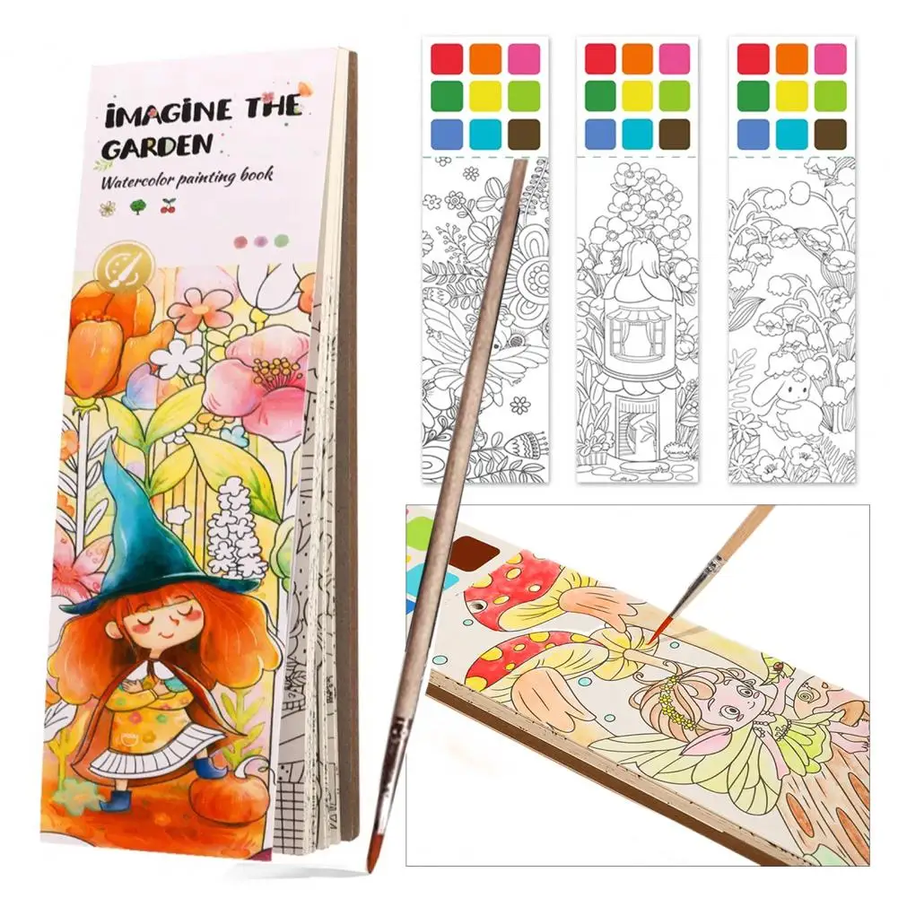 

Kids Watercolor Coloring Book with Pigment Paintbrush 20 Pages DIY Pocket Watercolor Painting Workbook Toddlers Boys Girls Gift