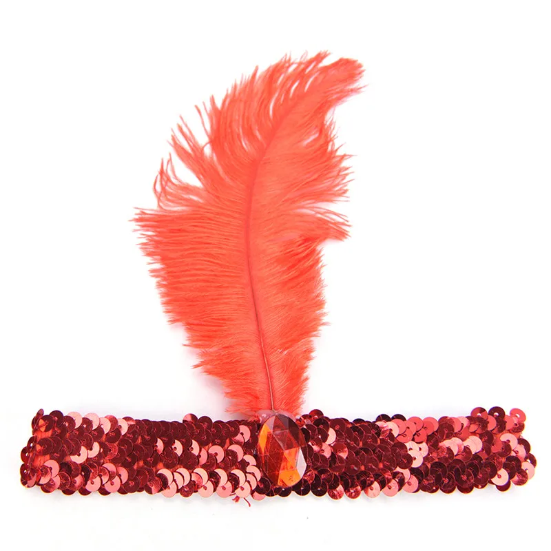 اكسسوارات للشعر الأسود حجر الراين مطرز الترتر رباط شعر 1920S Vintage زي حفلة خوذة المرأة النعامة ريشة عقال