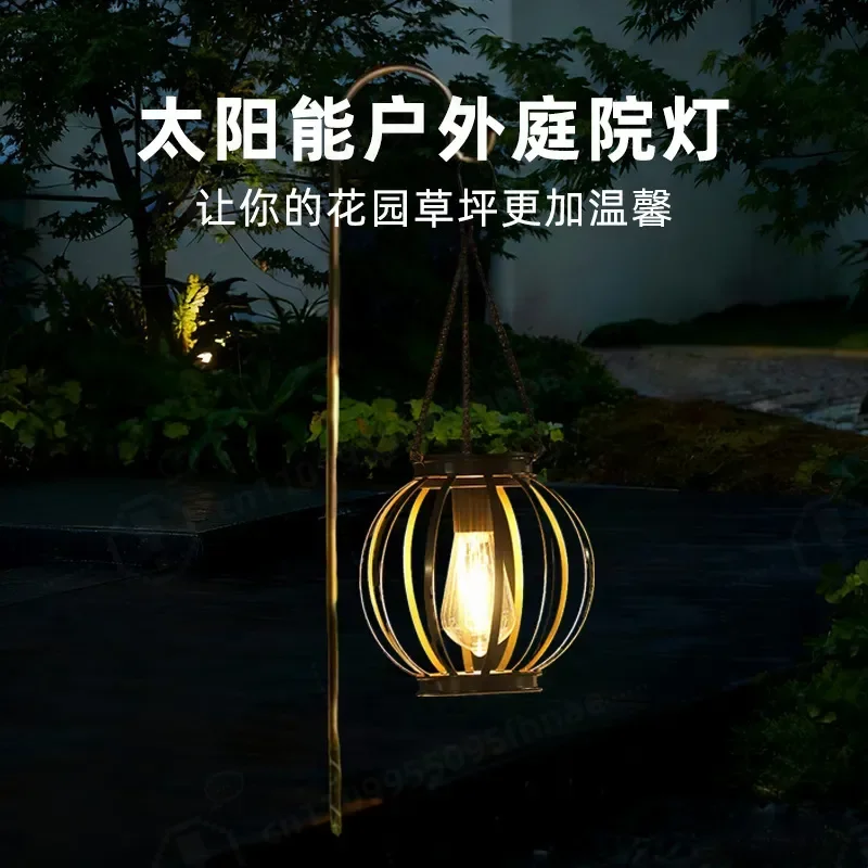 Outdoor Retro Solar Wrought Iron Lantern, Lawn, Terrace Waterproof Iron Solar Lighting Hanging Lamp