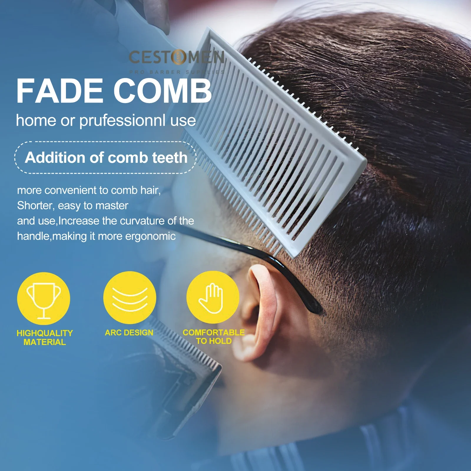 Top Fading Comb Professional Barber Clipper Blending Flat Hair Cutting Comb For Men Heat Resistant Fade Brush Salon Styling Tool