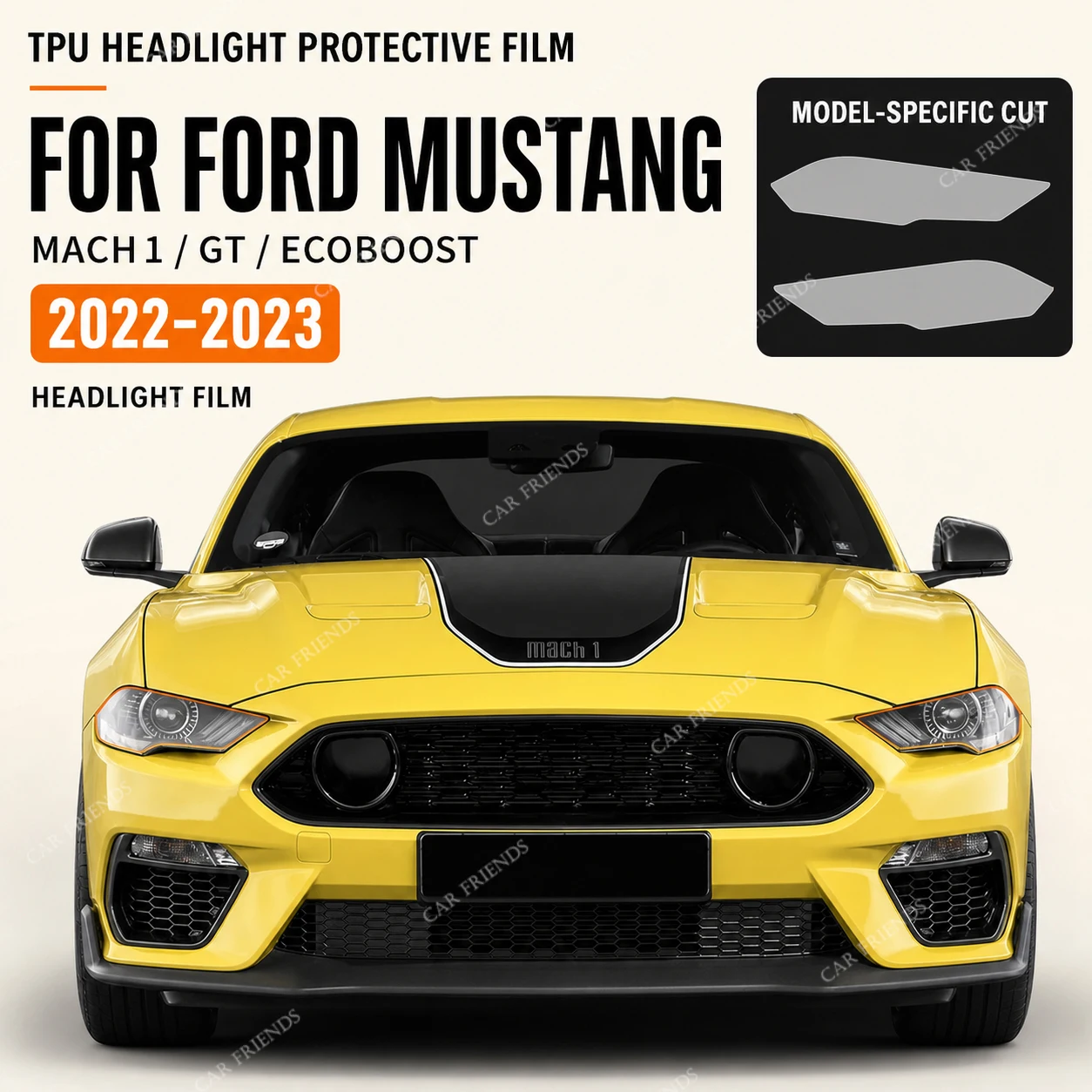 2x Custom Fit Pre-Cut Clear TPU Headlight & Mirror Protective Film for Ford Mustang Mach 1 2022-2023 Car Lamp Cover