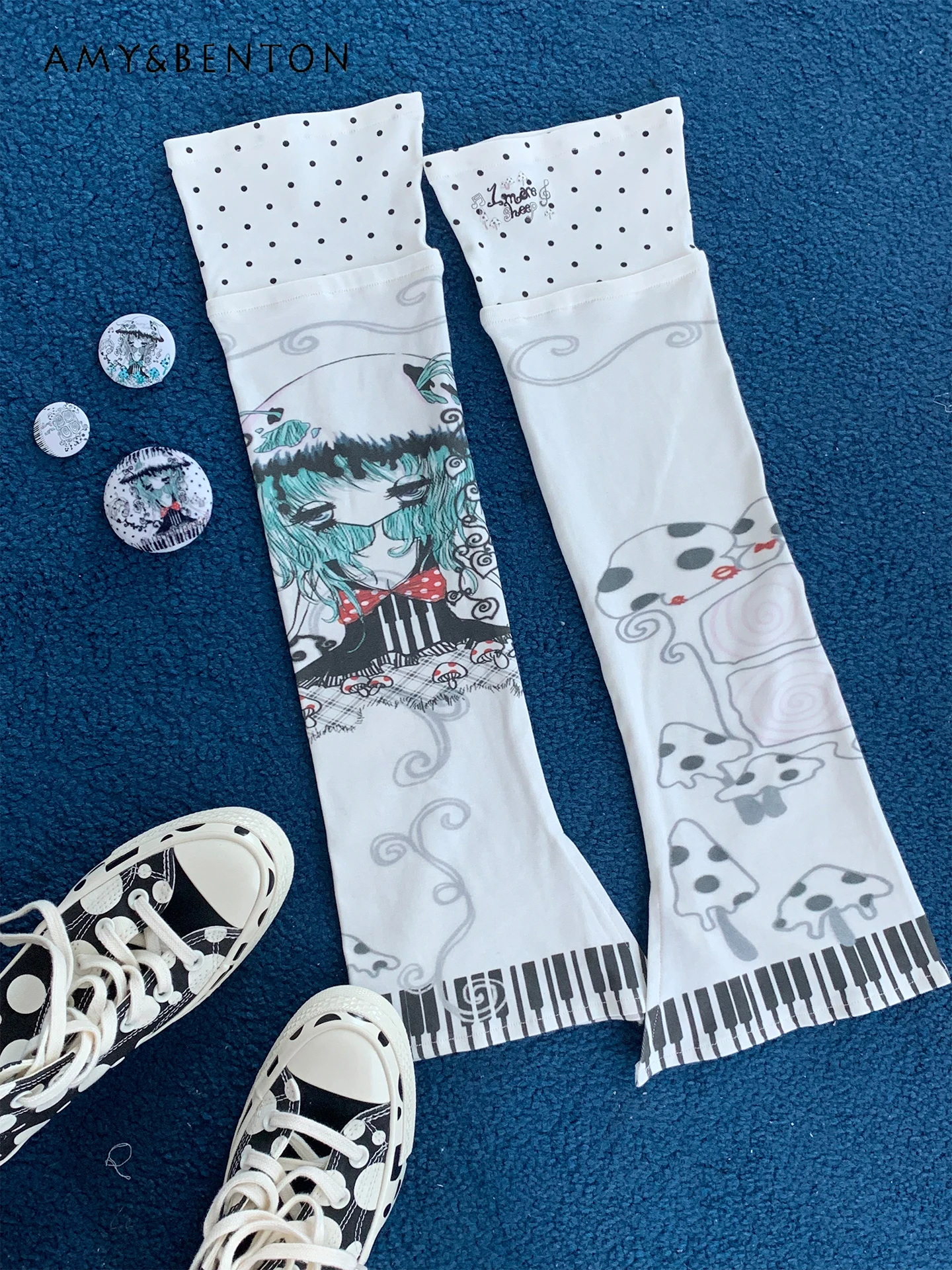 Two-dimensional Anime Girl Polka Dot Printing Splicing Color Leg Warmer Summer Gothic Knee Socks Subculture Y2K Legwarmers Women