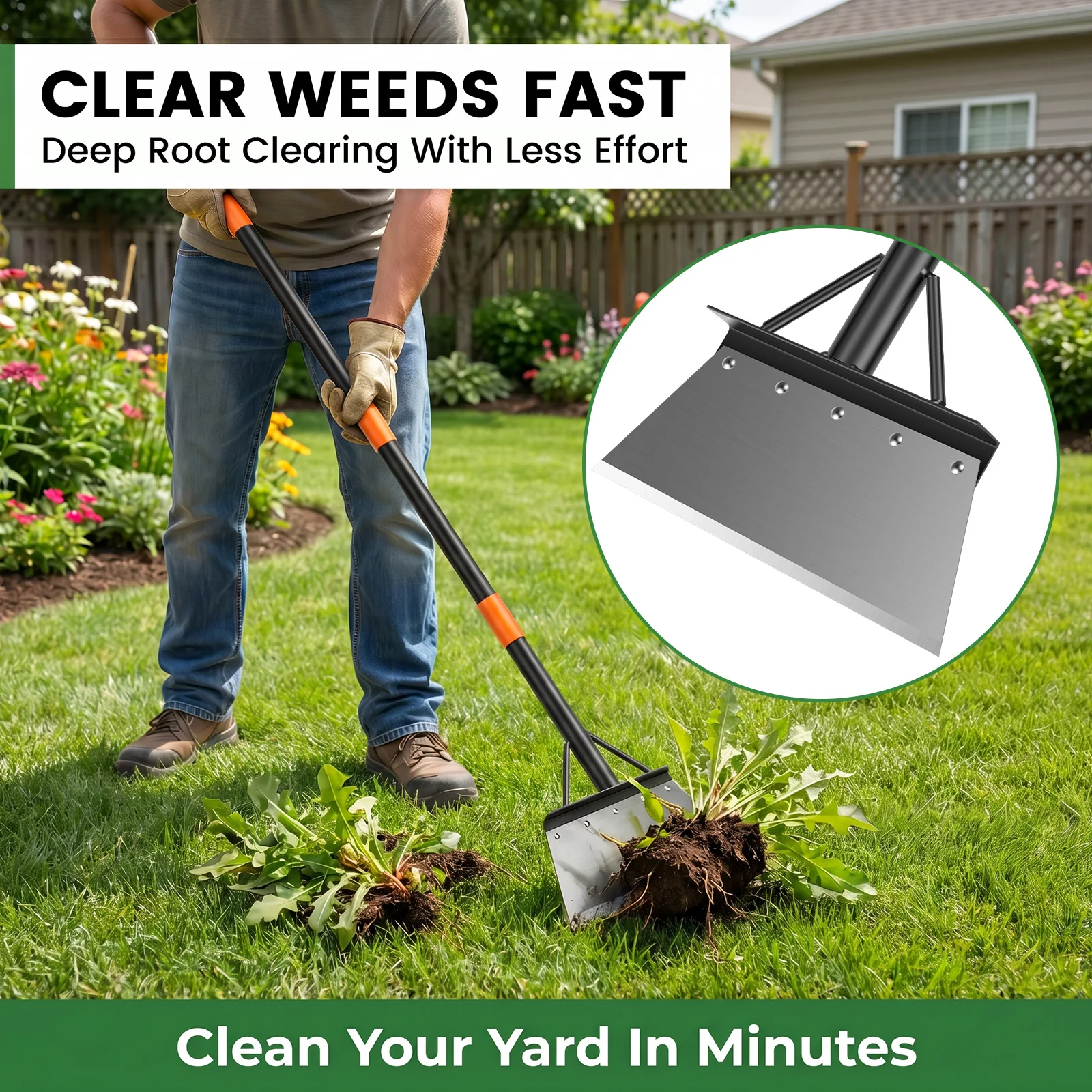 150cm Garden Flat Shovel Carbon Steel with Adjustable Long Handle Multi-functional Weeding Livestock Manure Shovel