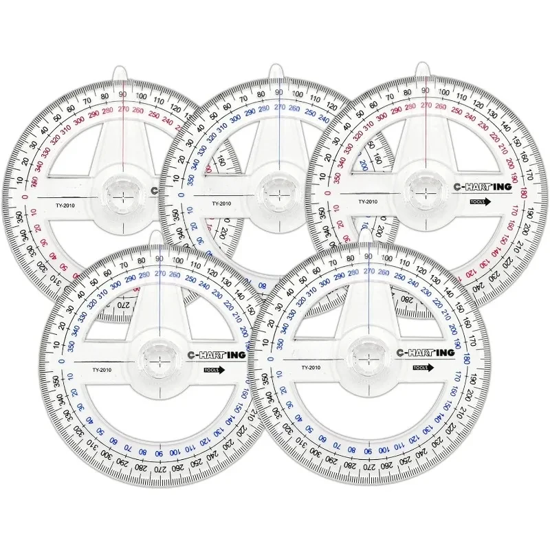 5pcs 360° Plastic Protractor Math Protractors Clear Protractor Ruler Drafting Tools Circle Protractor for Geometry