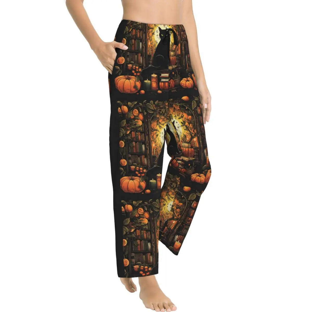 Halloween Black Cats Women Lounge Pants Comfy Autumn Pumpkin Pajama Pants Dorm Pajama Bottoms